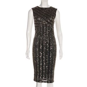 Alice + Olivia Black and Gold Beaded Midi Dress